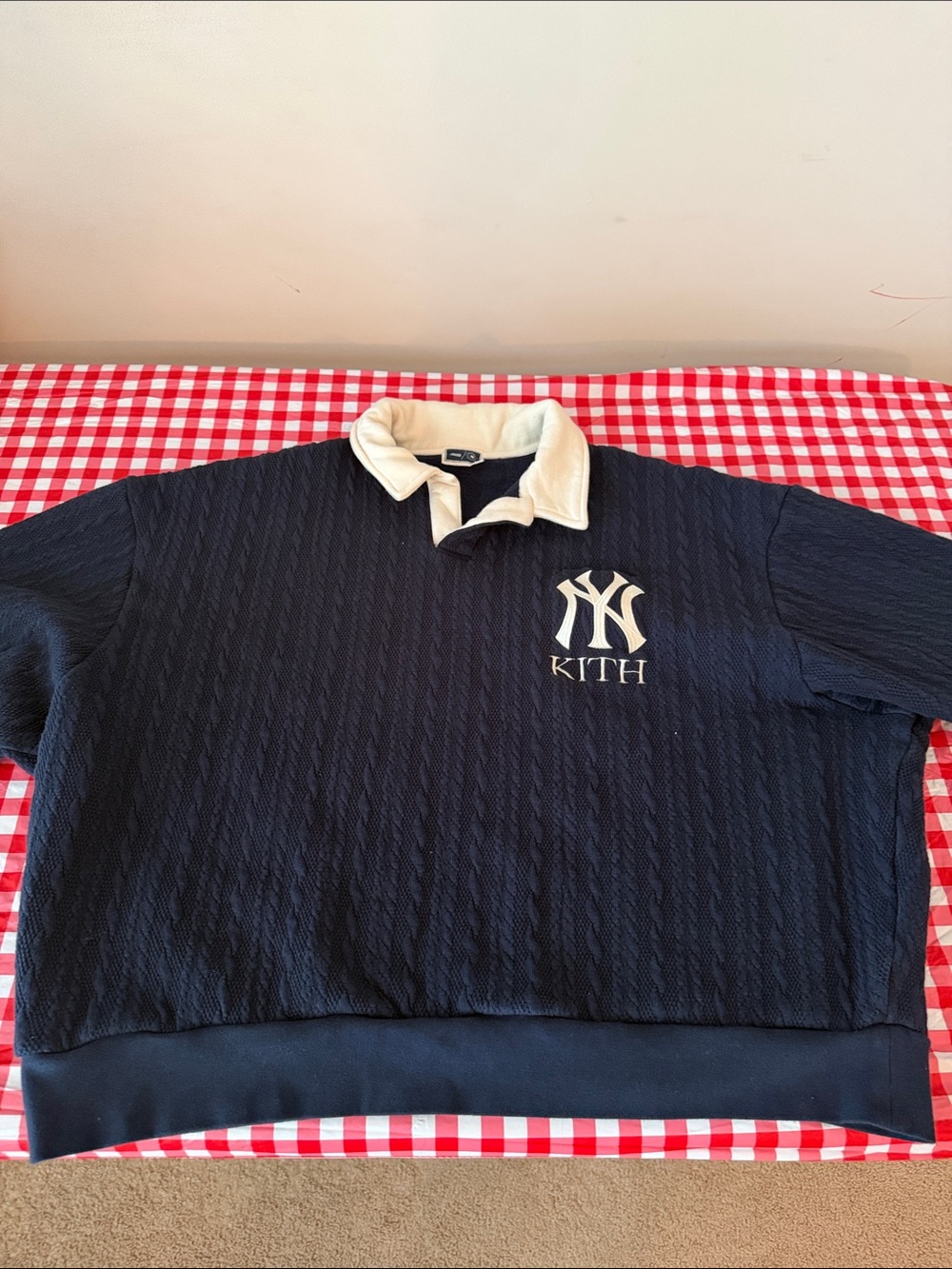 Kith Navy Sweatshirt with Cream Contrast Collar & NY Logo